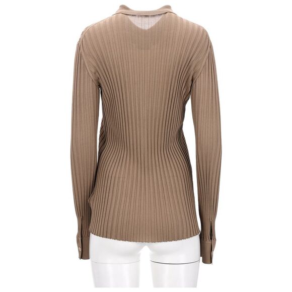 Bottega Veneta Ribbed Button-Down Light Weight Sweater in Beige Silk - Picture 9 of 10